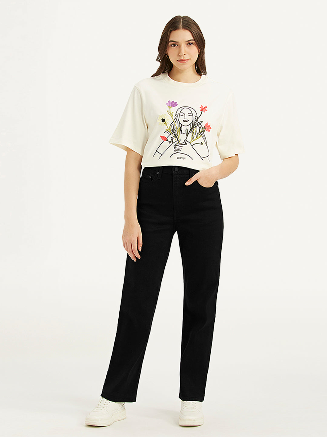 Women's Black Ribcage Straight Fit High Rise Jeans - 8e7b4554c42971f5e2baecff6cac04df View