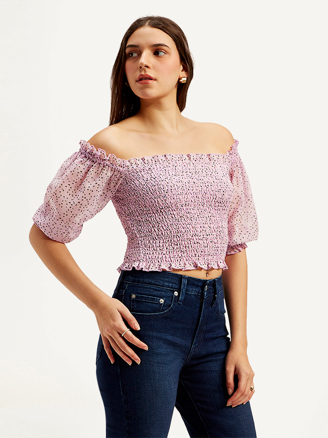 Women's Floral Light-Pink Off Shoulder Top - 8fd36dd678f6a11f999de52547f18ec6 View