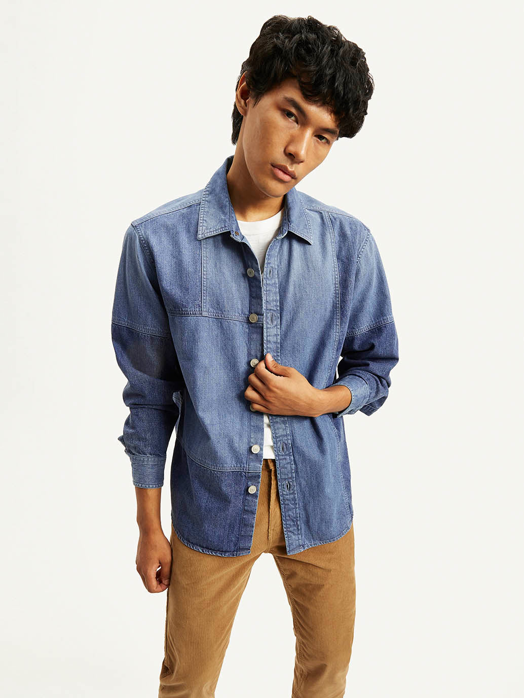 Men's Colorblock Relaxed Fit Denim Overshirt