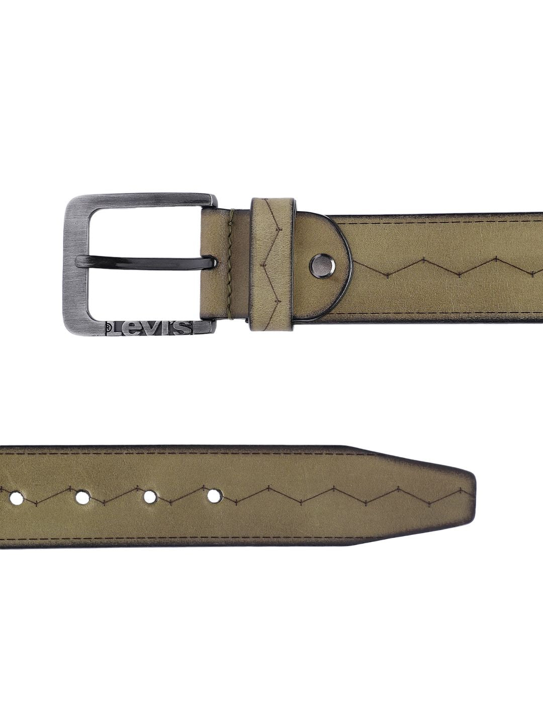 Men's Olive Textured Belt - 98175044-047b-45d7-b495-256a267dcb0c1742206476789-Men-Textured-Leather-Belt-4771742206476661-3 View