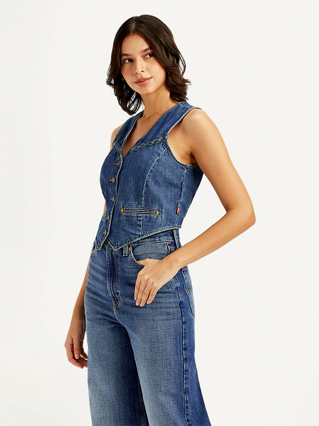 Women's Solid Blue Denim Waistcoat - 9832f4f584603f18e7a718472b0aefbf View