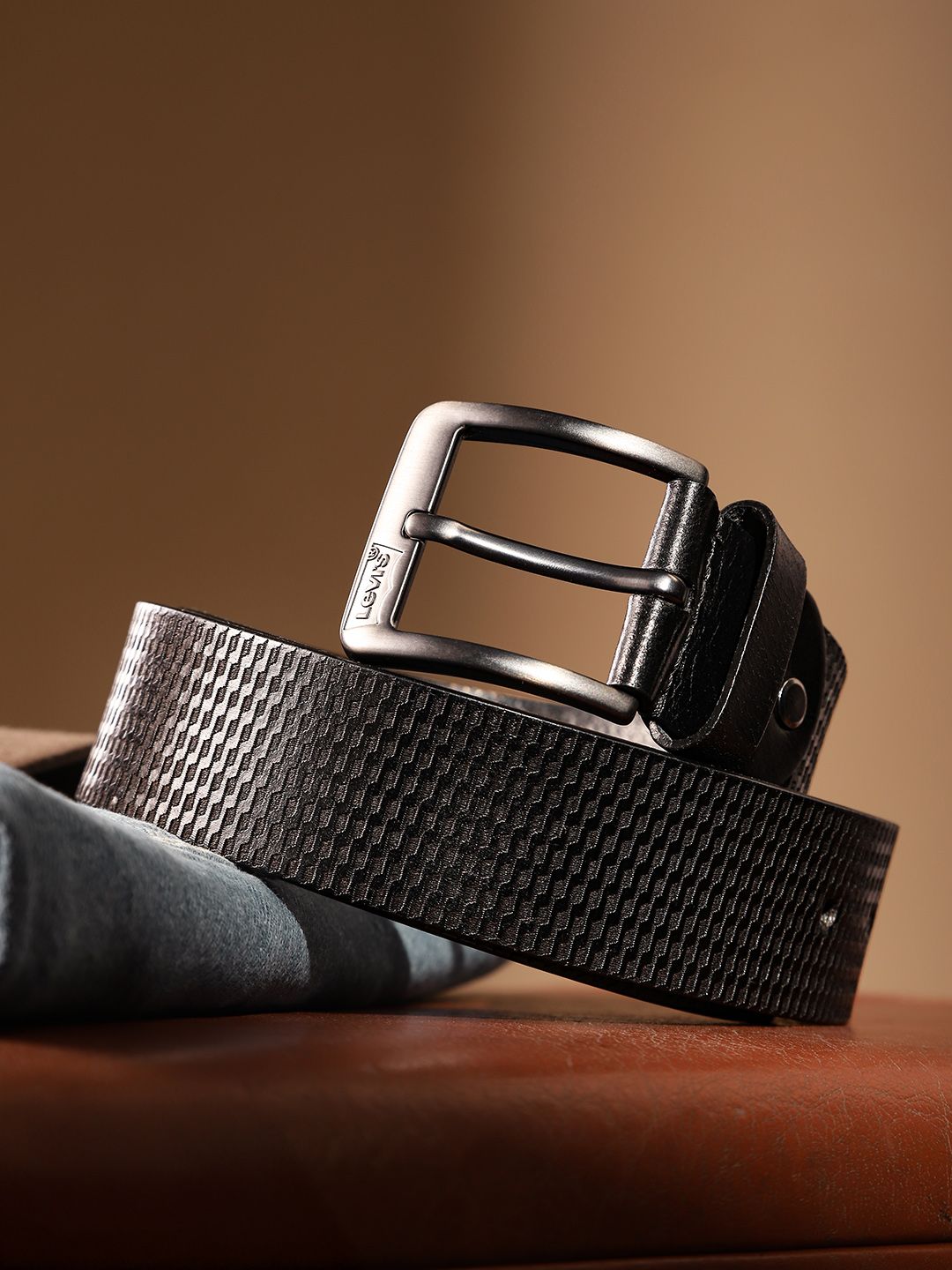 Men's Black Textured Belt
