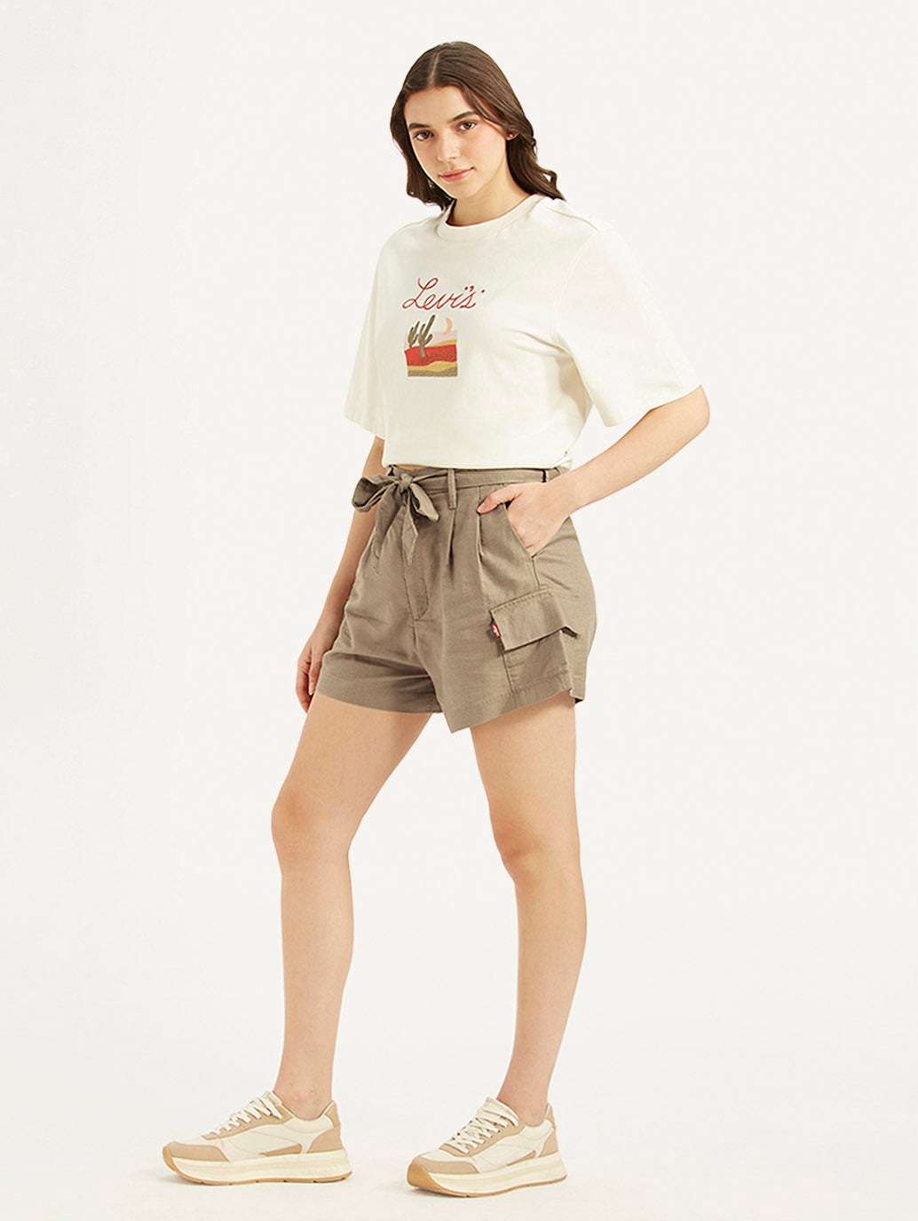 Women's High Rise Khaki Relaxed Fit Shorts - 9fe8b07ea725ab627253f670eb95175c View