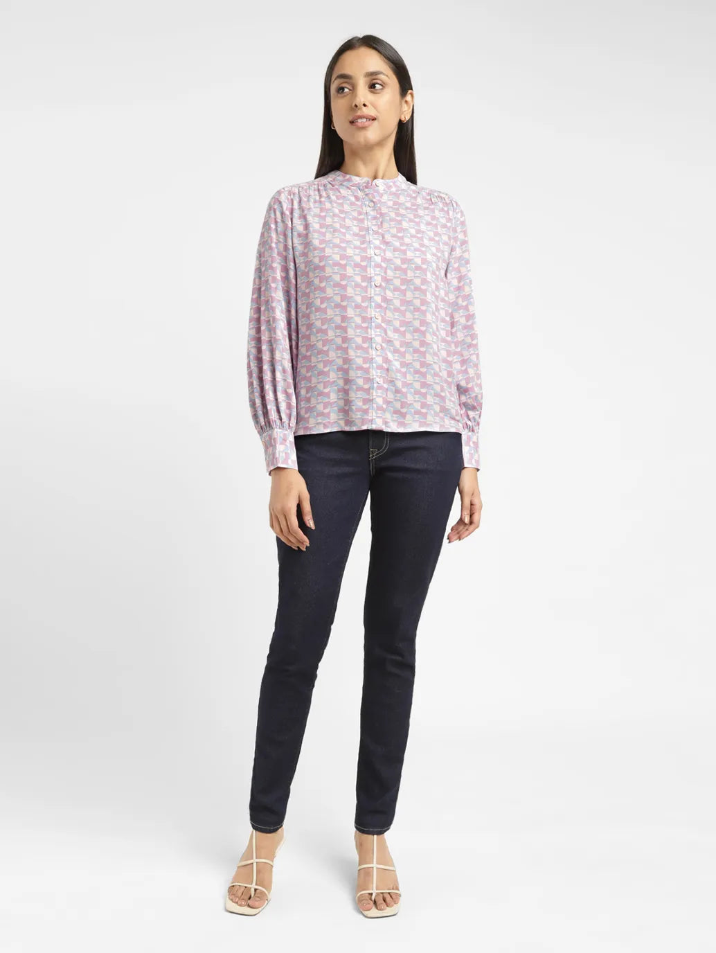 Women's Geometric Band Neck Shirt