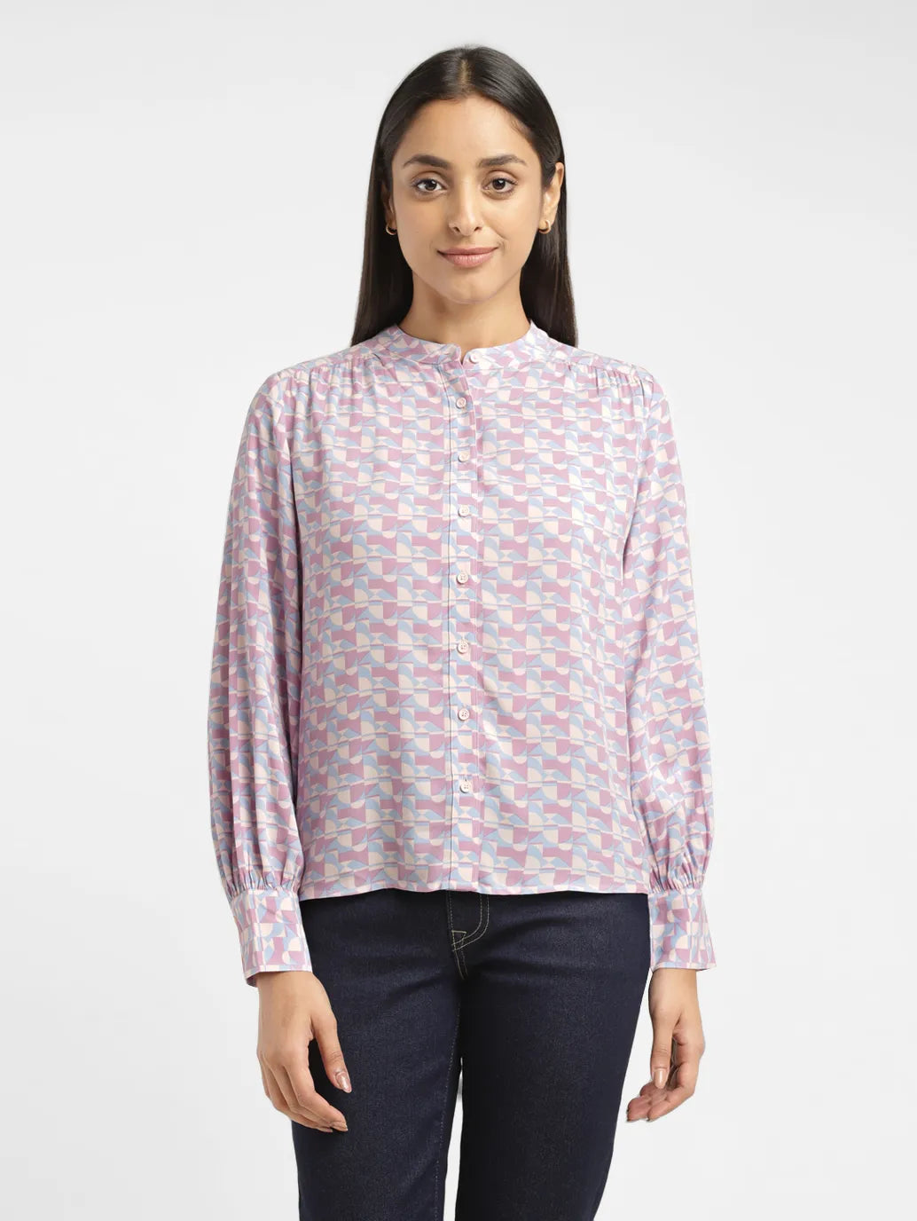 Women's Geometric Band Neck Shirt