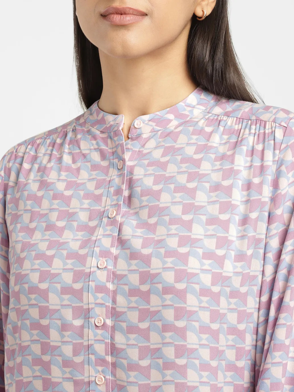 Women's Geometric Band Neck Shirt