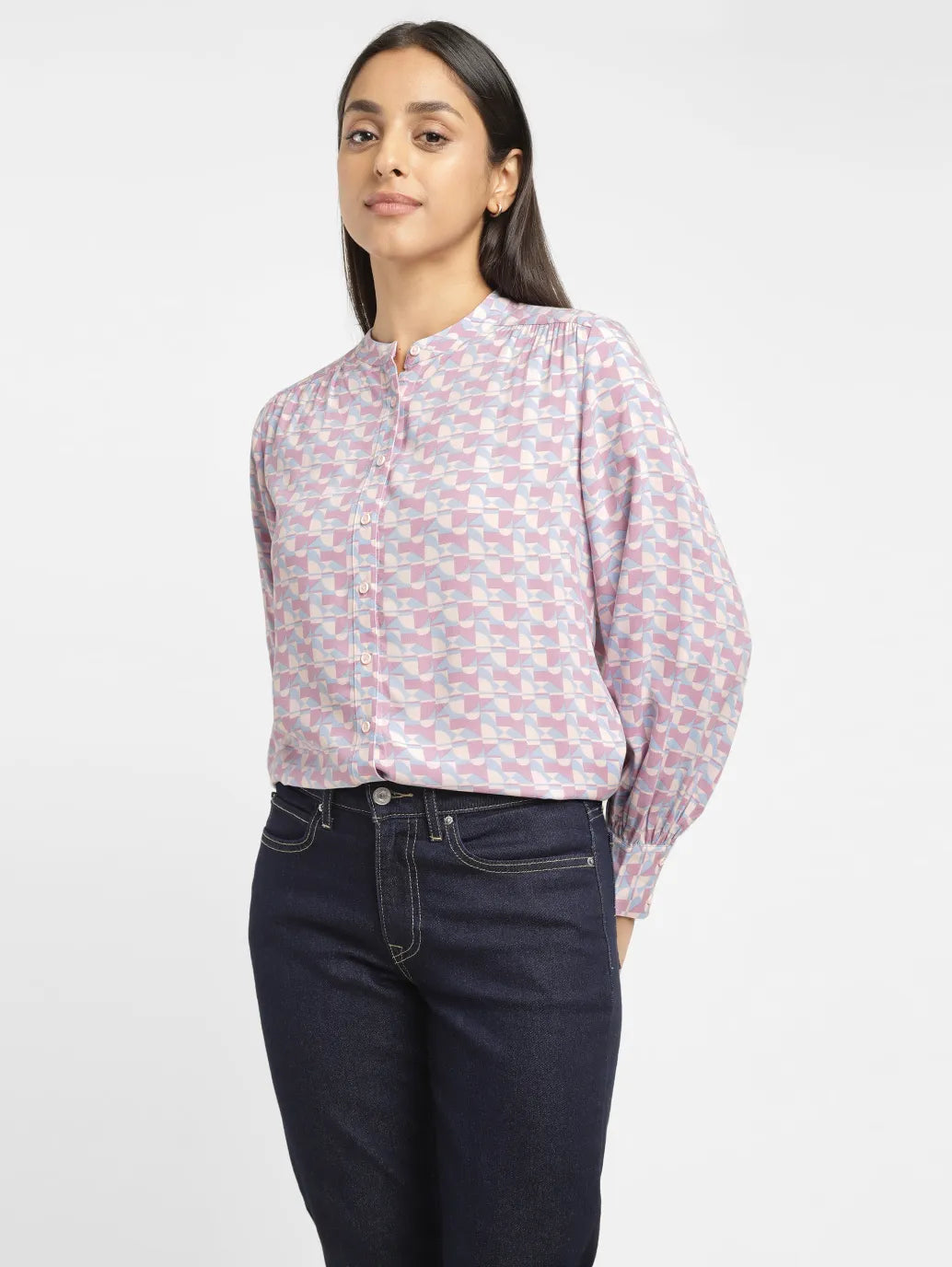 Women's Geometric Band Neck Shirt