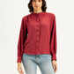 Women's Solid Maroon Mandarin Collar Top - Front View