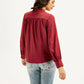 Women's Solid Maroon Mandarin Collar Top - Back View