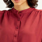 Women's Solid Maroon Mandarin Collar Top - Detail View