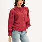 Women's Solid Maroon Mandarin Collar Top - Side View
