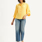 Women's Solid Yellow Mandarin Collar Top - Styleshot View