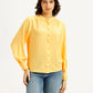 Women's Solid Yellow Mandarin Collar Top - Front View