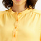 Women's Solid Yellow Mandarin Collar Top - Detail View
