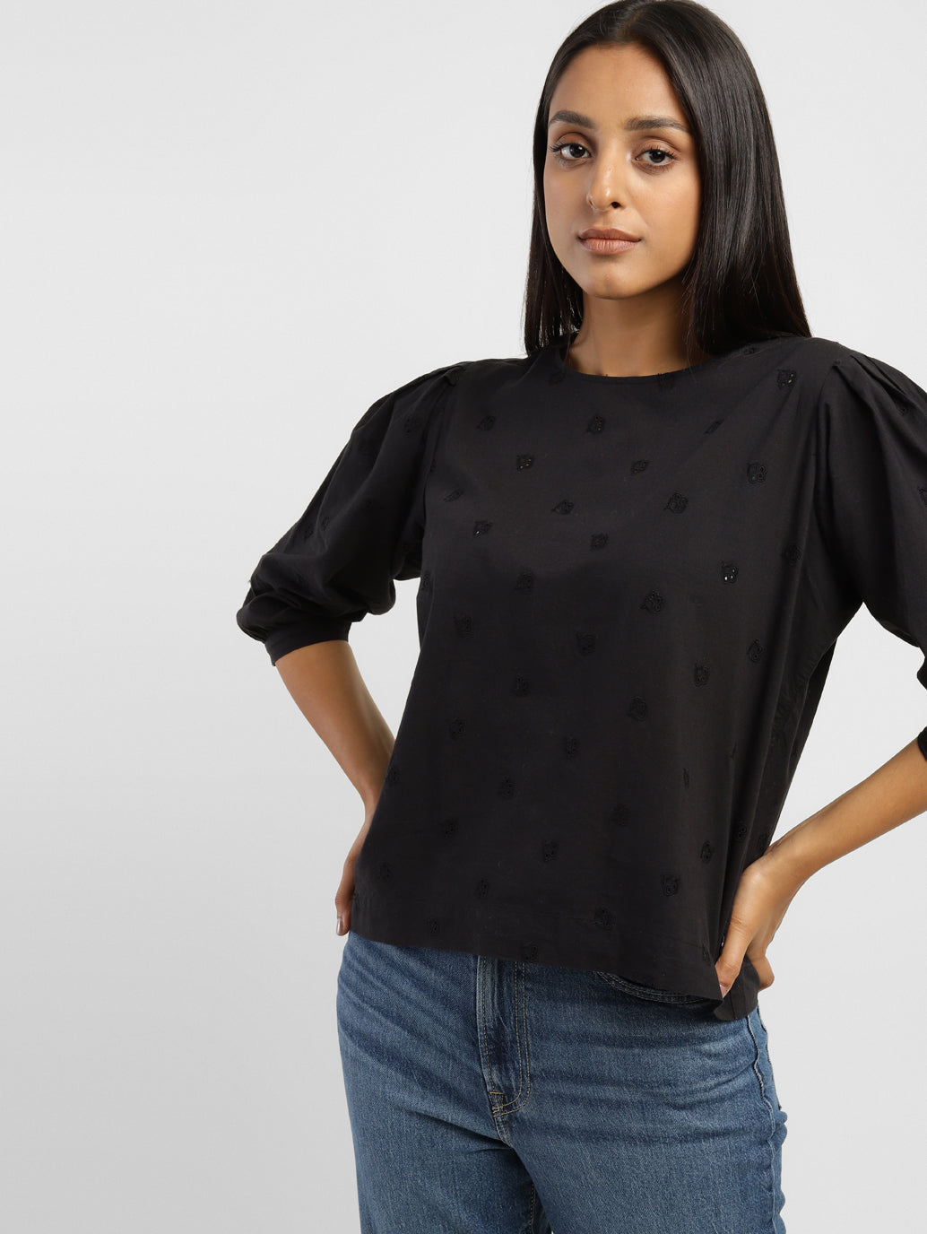 Women's Schiffli Round Neck Top - 905e544f-cb36-4de0-baba-5ee4d9136e38 View