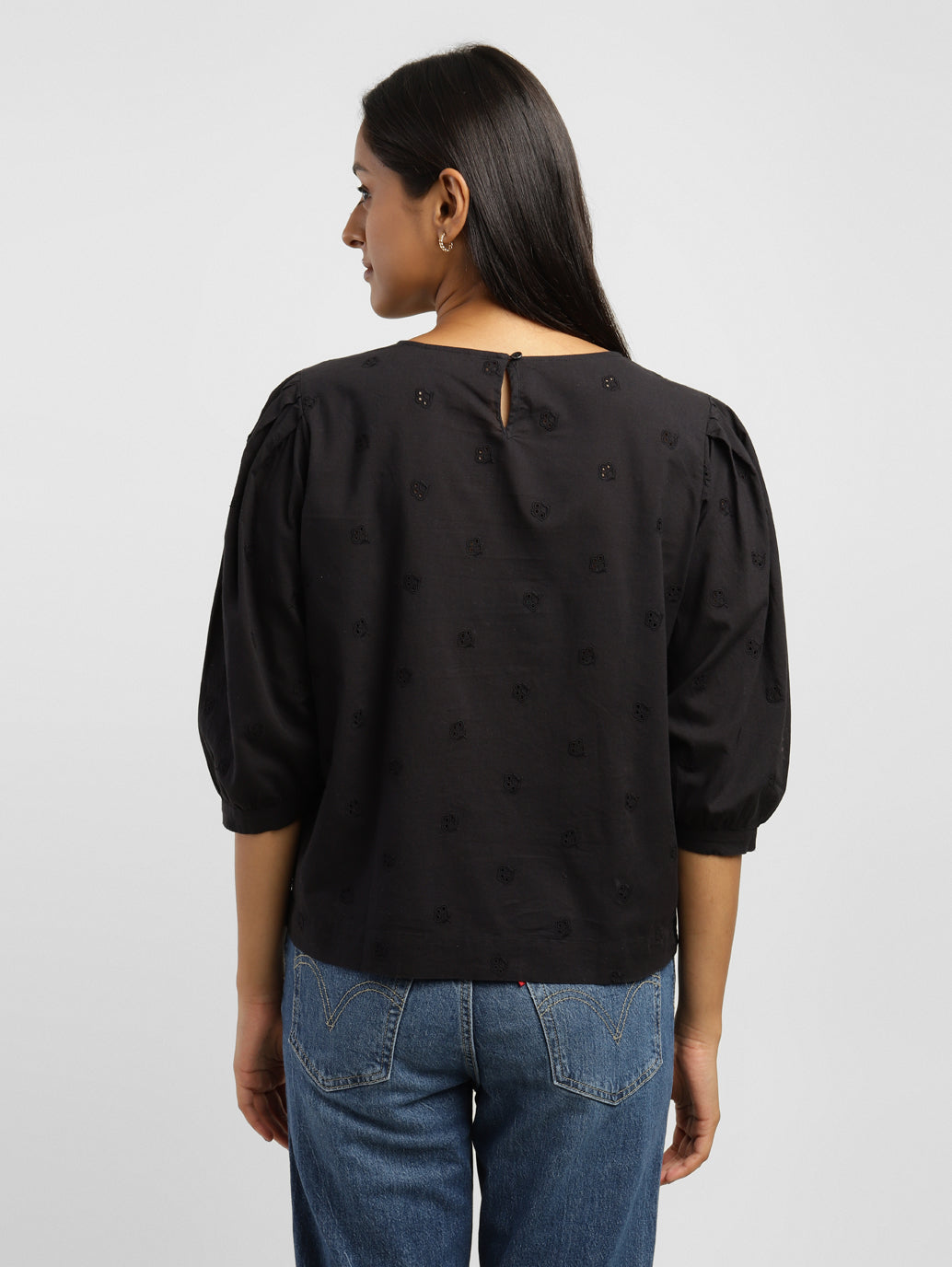 Women's Schiffli Round Neck Top - 34314f8b-8fa0-48fe-a66d-06d874e64990 View
