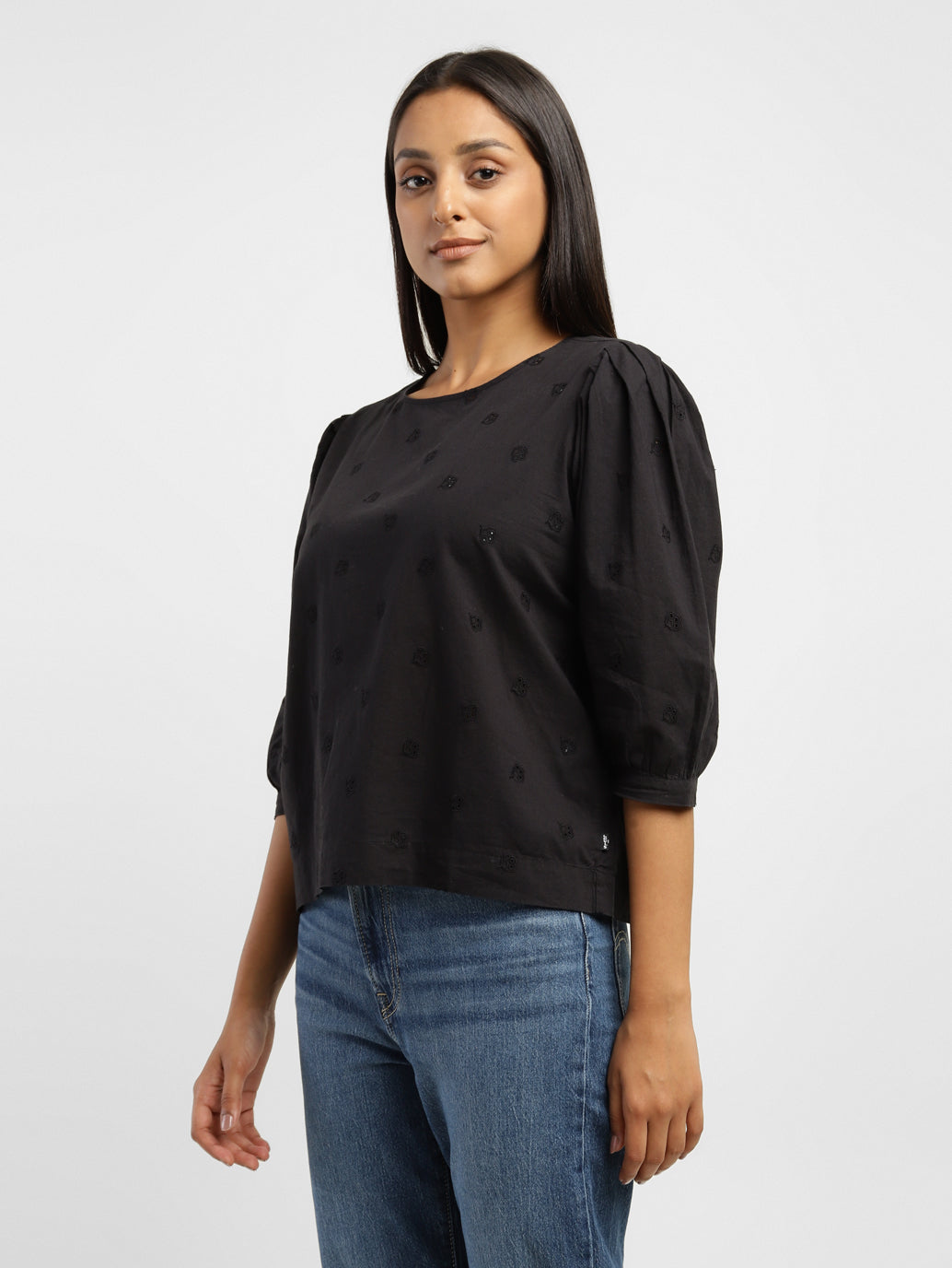 Women's Schiffli Round Neck Top - 04dce58d-51b9-4d35-a902-32391ce64874 View