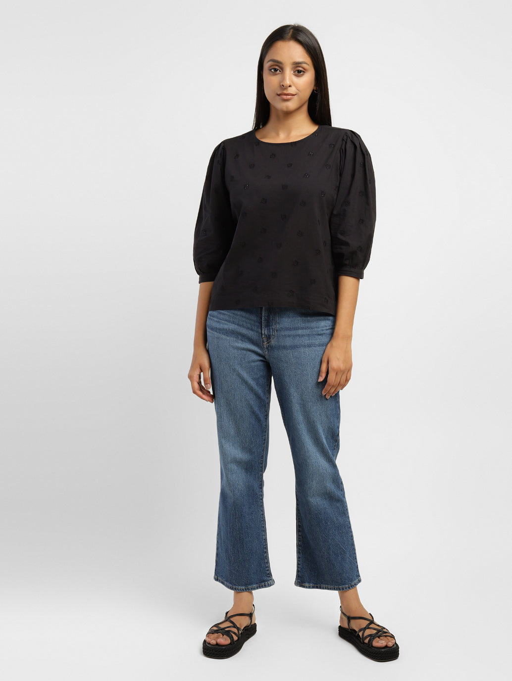 Women's Schiffli Round Neck Top - 91262dbb-fdba-43e6-b683-957fe65eafc8 View