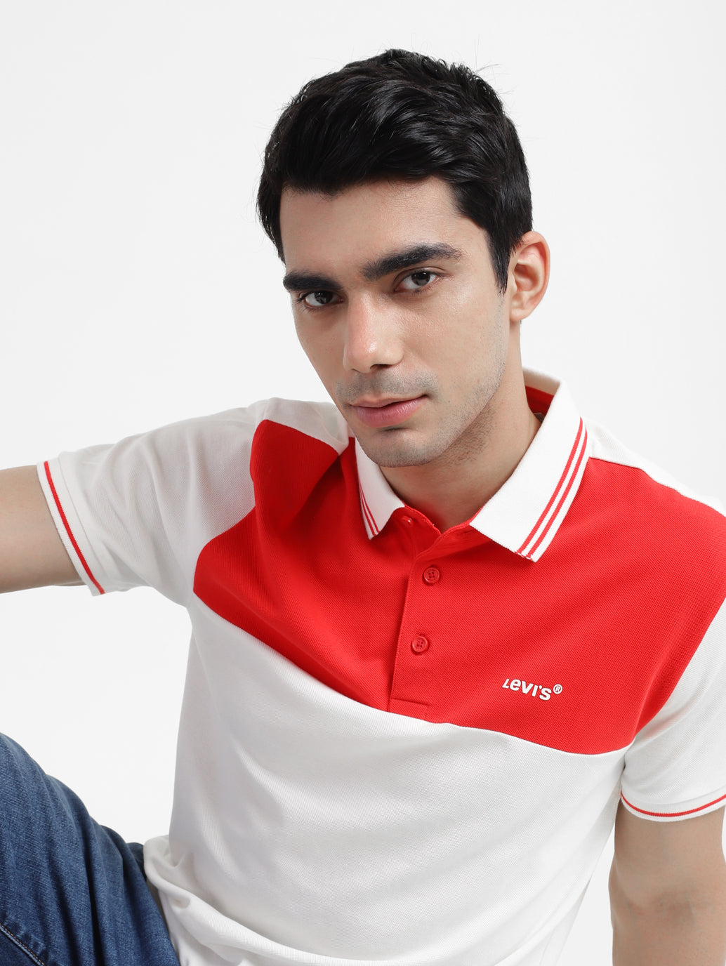 Men's Colorblock White Polo T-Shirt