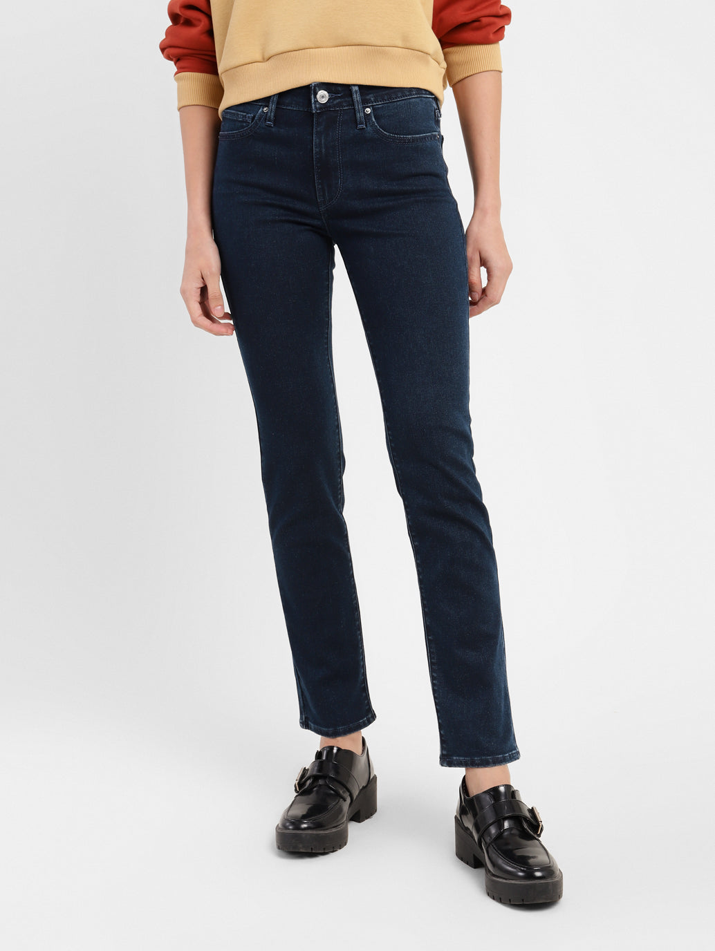 Women's 712 Blue Straight Fit Mid Rise Jeans