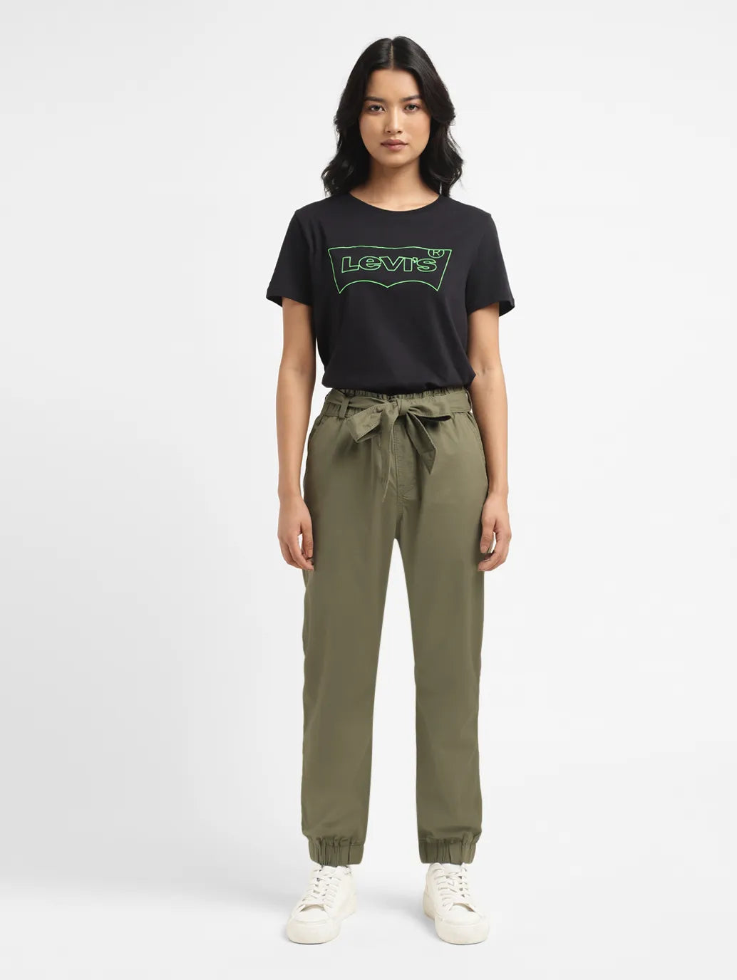 Women's High Rise Olive Regular Fit Joggers