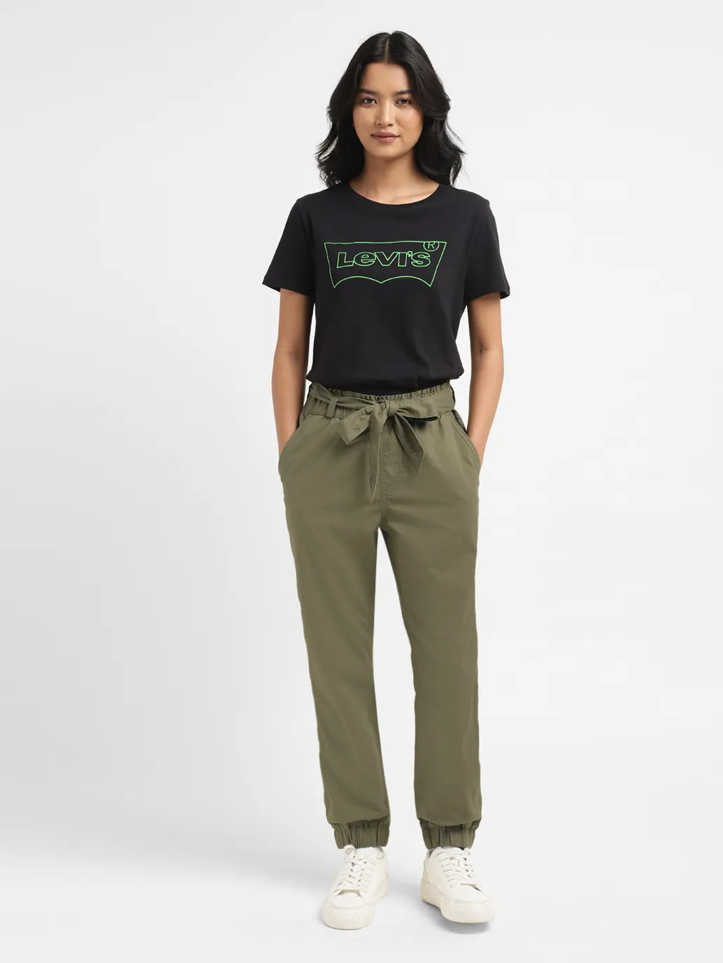 Women's High Rise Olive Regular Fit  Joggers