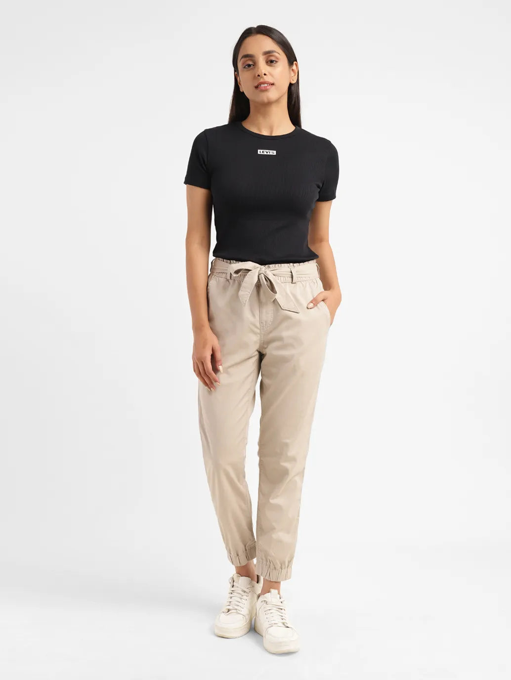 Women's High Rise Beige Regular Fit Joggers