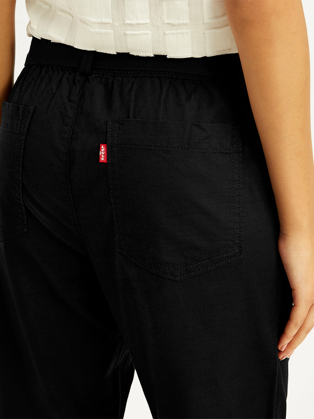 Women's High Rise Black Regular Fit Joggers - Detail View