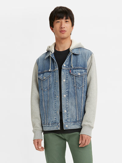 levi's Men's Colorblock Blue Hooded Trucker Jacket-picture-19