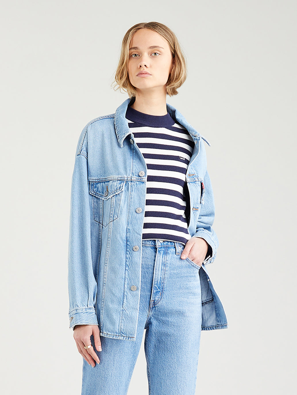 Women's Striped Navy Blue Crew Neck Sweater