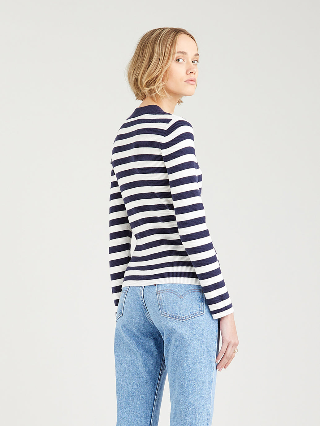 Women's Striped Black Crew Neck Sweater