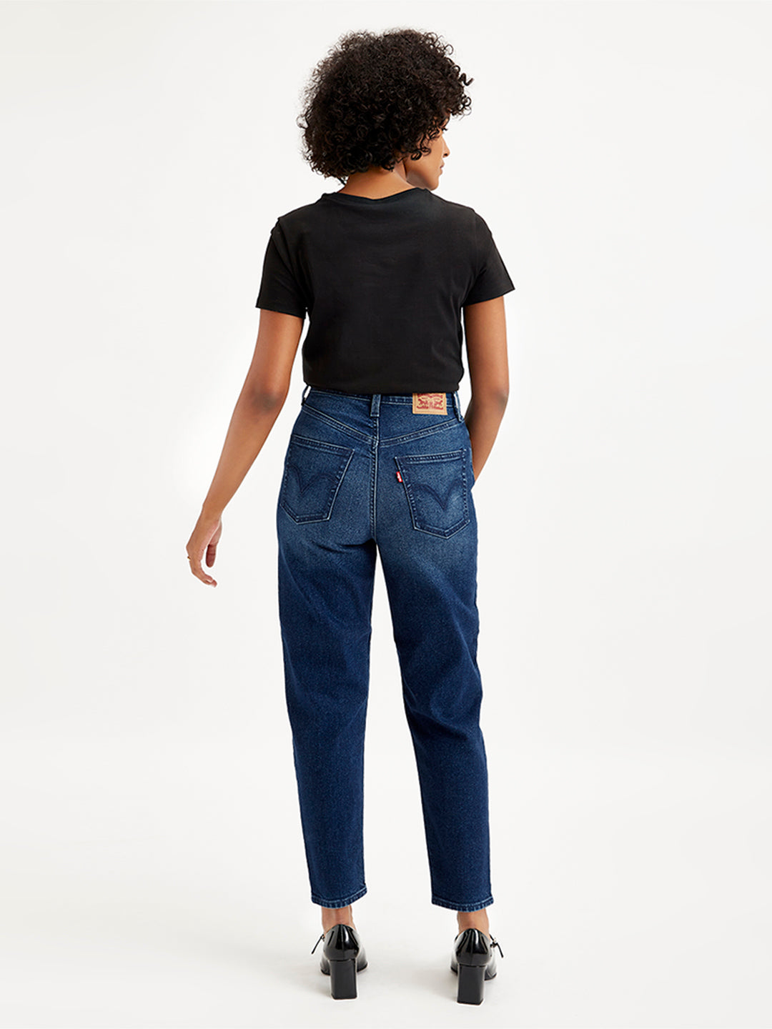 Women's High Rise Loose Taper Fit Blue Jeans