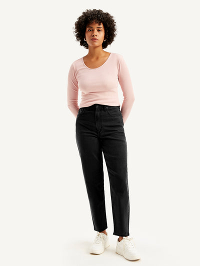 Women's Black Loose Tapered Fit High Rise Jeans