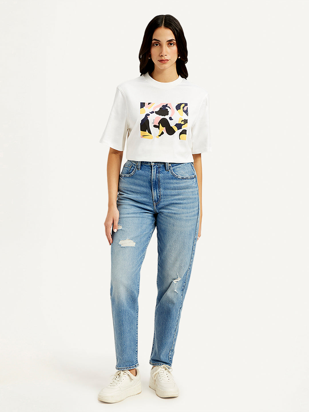 Fit Jeans Loose White T Shirt And Jeans Female Women's Blue Loose