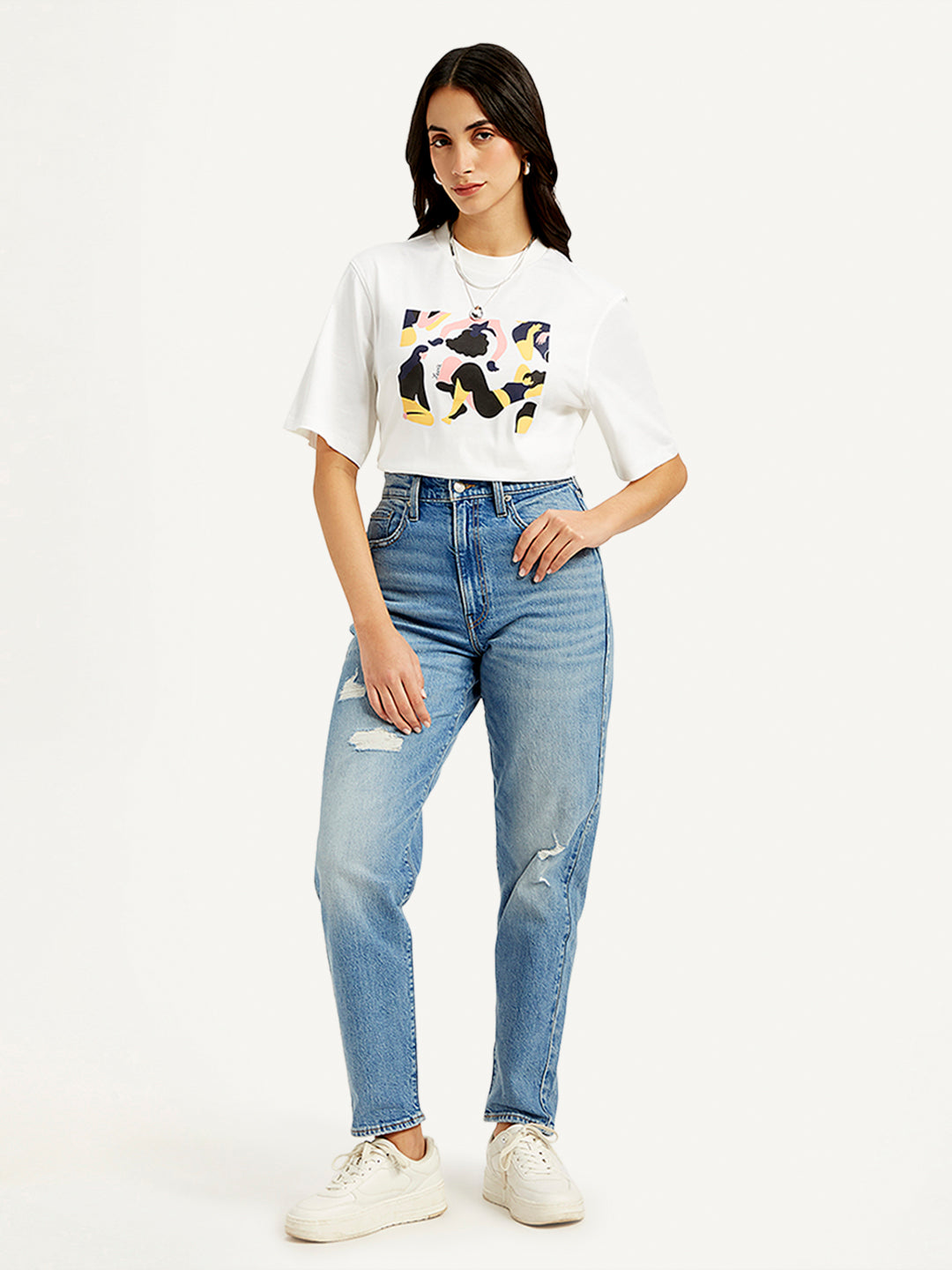 Women's Blue Loose Tapered Fit High Rise Jeans