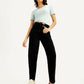 Women's Black Loose Tapered Fit High Rise Jeans - Elevated View