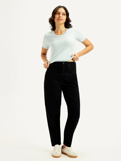 Women's Black Loose Tapered Fit High Rise Jeans