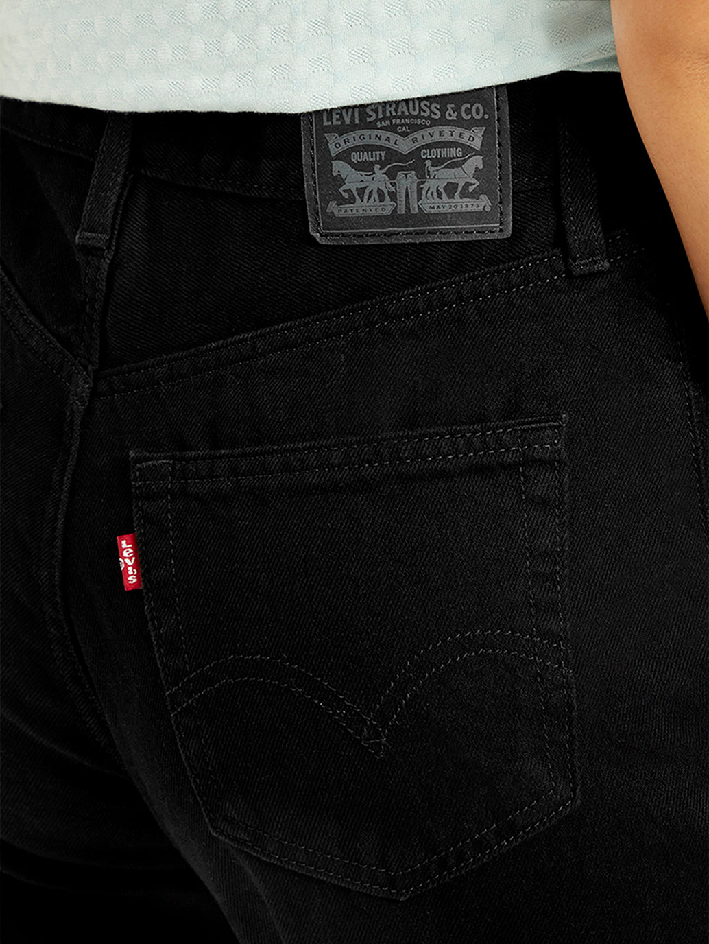 Women's Black Loose Tapered Fit High Rise Jeans - Detail View