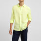 Men's Solid Spread Collar Linen Shirt Yellow