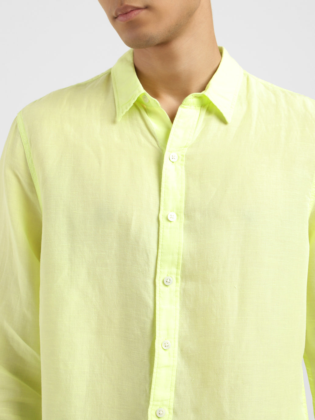 Men's Solid Spread Collar Linen Shirt Yellow