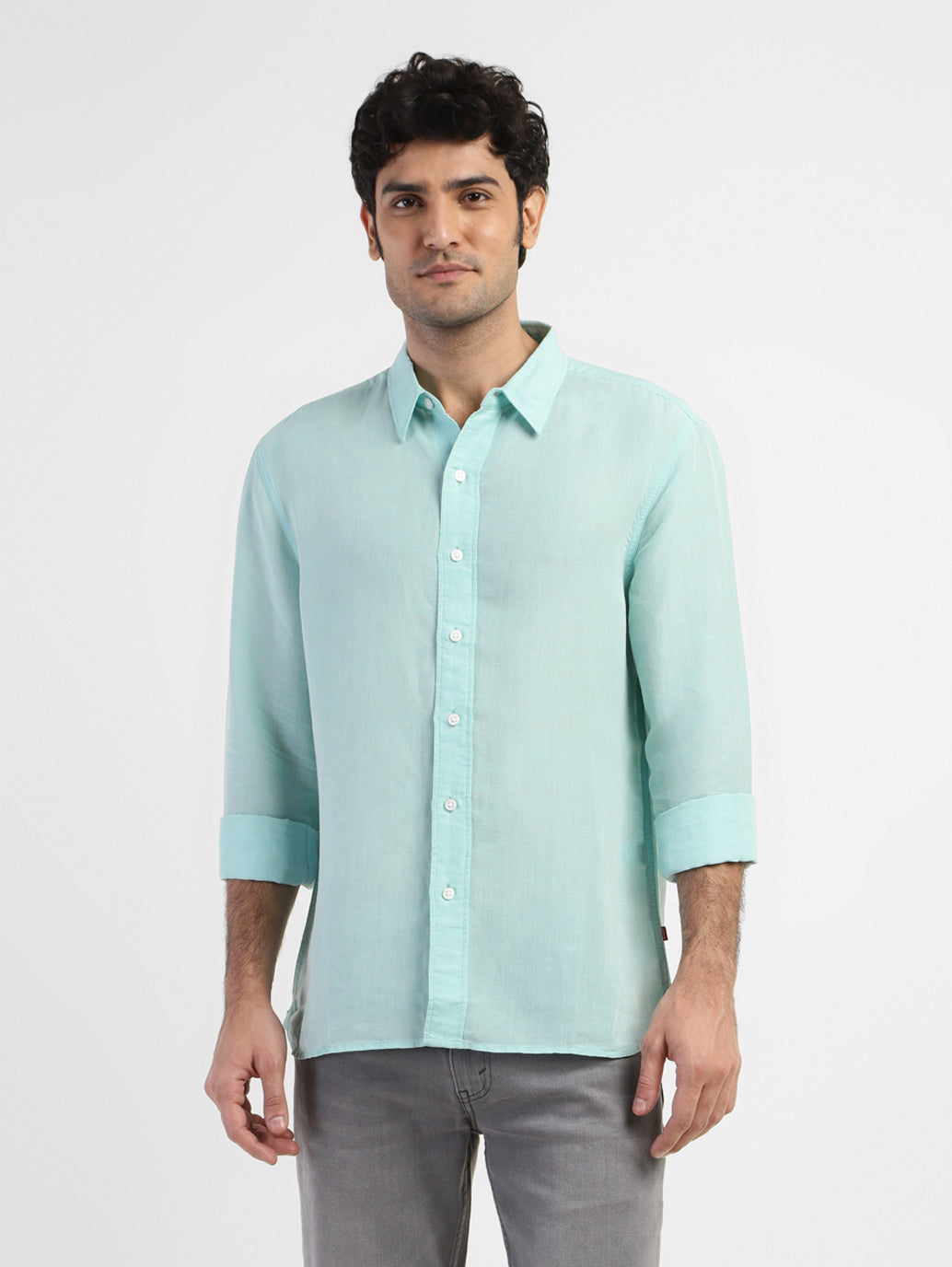 Men's Solid Spread Collar Linen Shirt