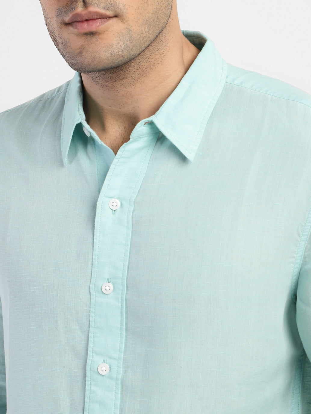 Men's Solid Spread Collar Linen Shirt