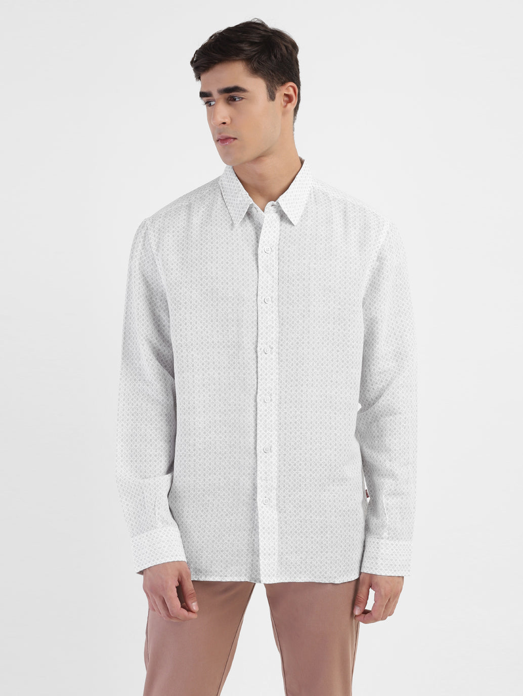 Men's Printed Spread Collar Linen Shirt - a79e3c87-bb2d-45e6-8ddc-88cd3ddb62ab View