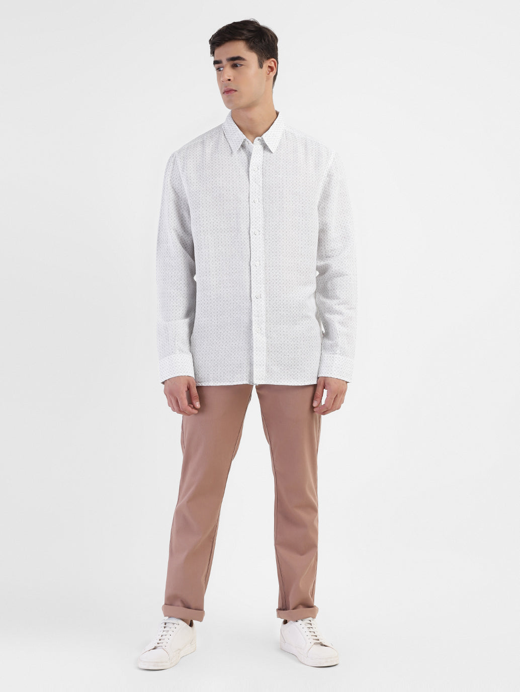 Men's Printed Spread Collar Linen Shirt - 844184a1-03c7-44b4-b4d3-51284b85feb6 View