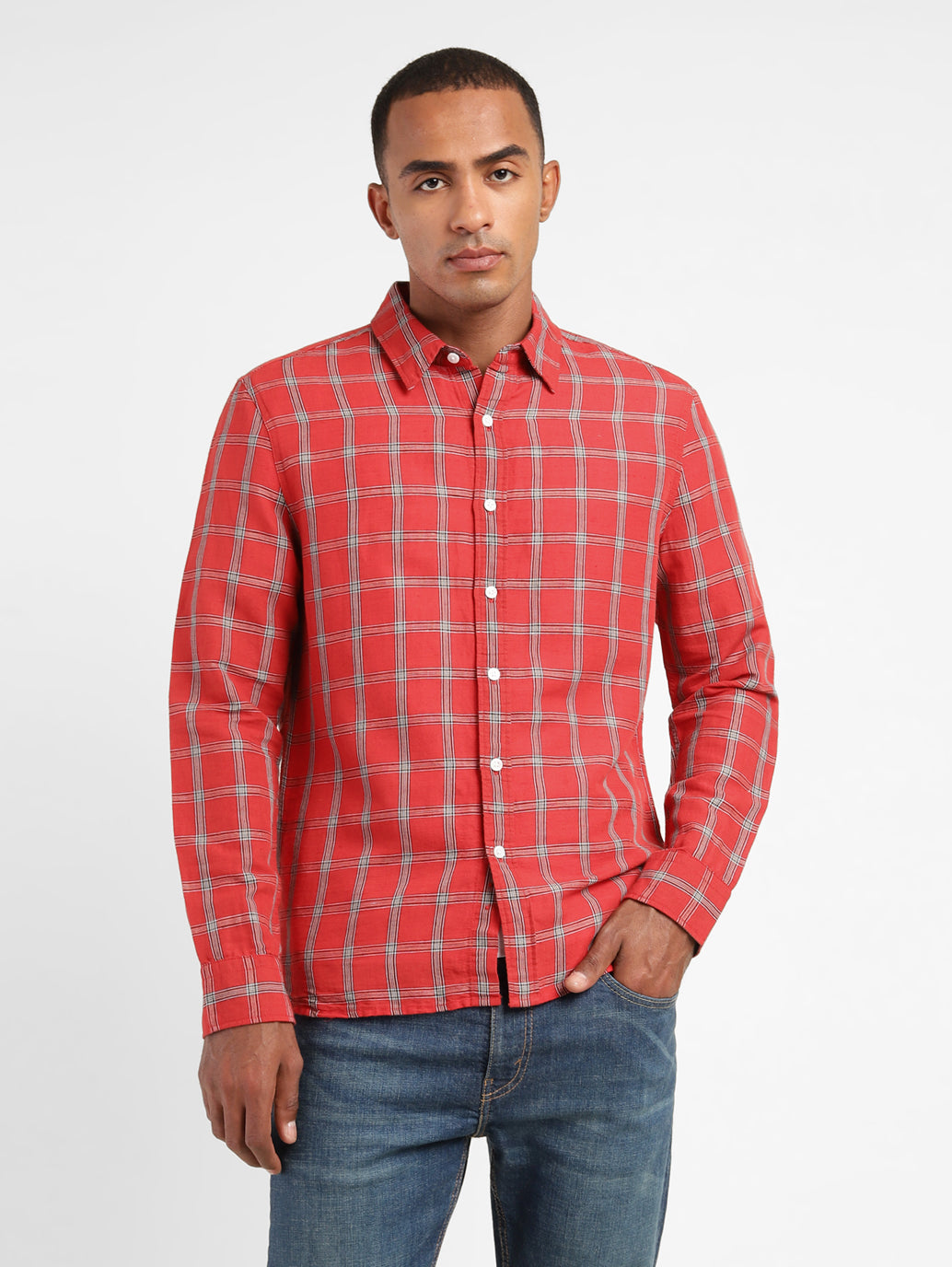 Men's Checkered Spread Collar Linen Shirt