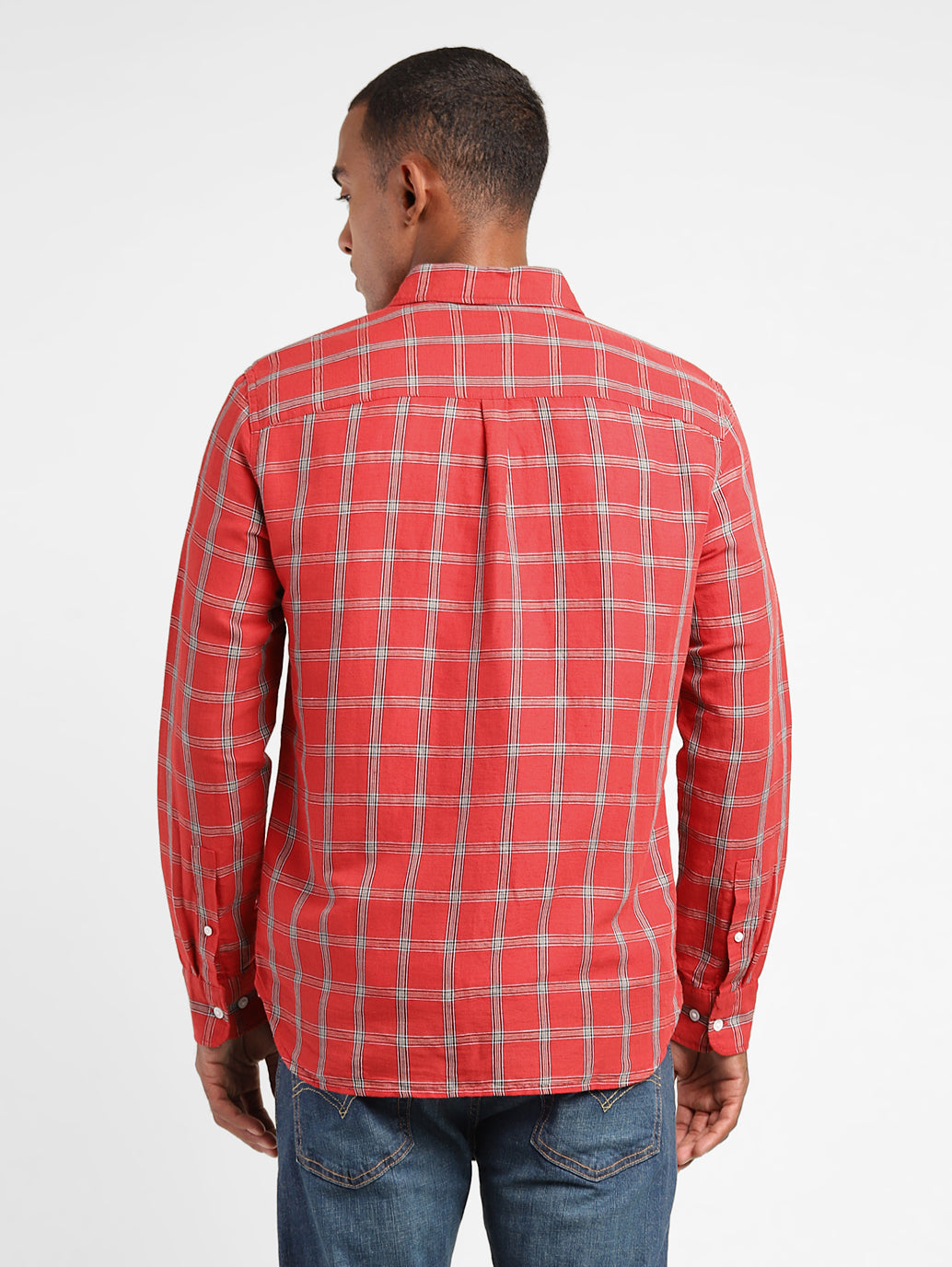 Men's Checkered Spread Collar Linen Shirt