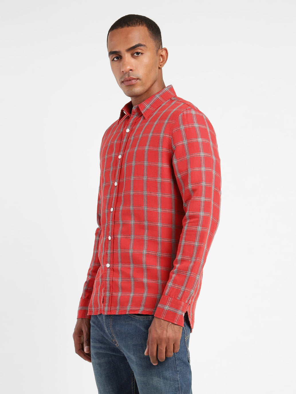 Men's Checkered Spread Collar Linen Shirt