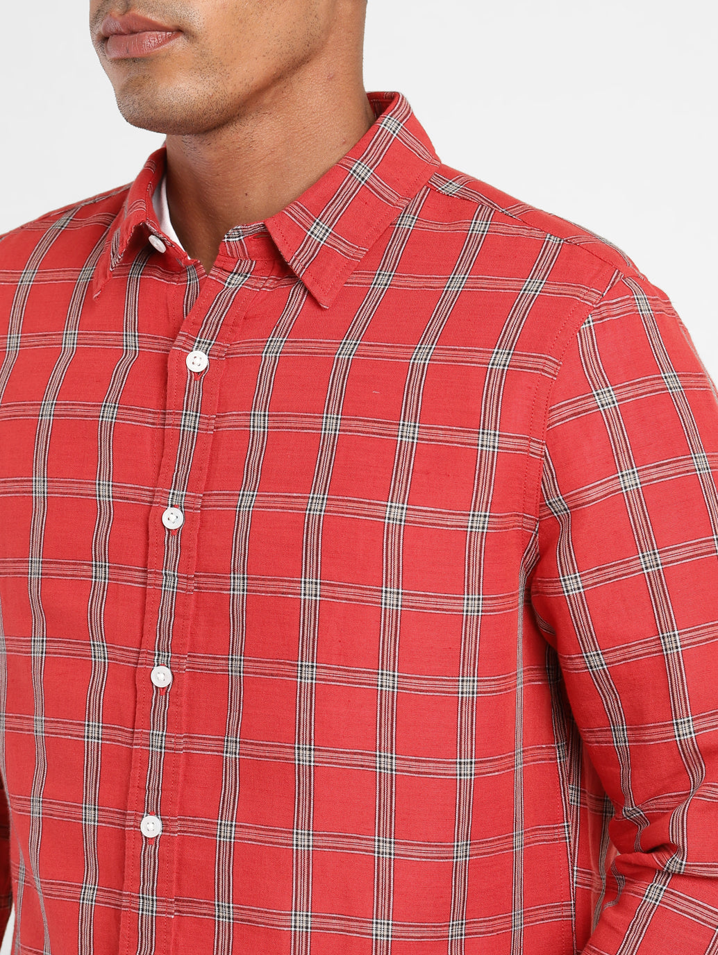 Men's Checkered Spread Collar Linen Shirt