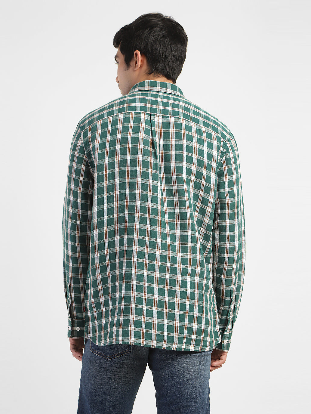 Men's Checkered Spread Collar Linen Shirt