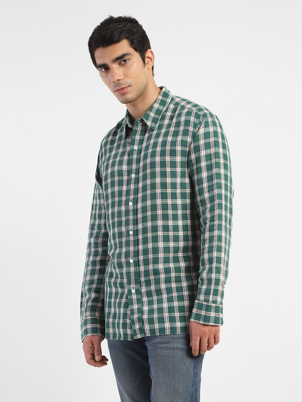 Men's Checkered Spread Collar Linen Shirt